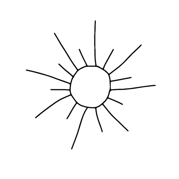 Illustration Vectorielle Contour Noir Soleil Isolé Sur Fond Blanc — Image vectorielle