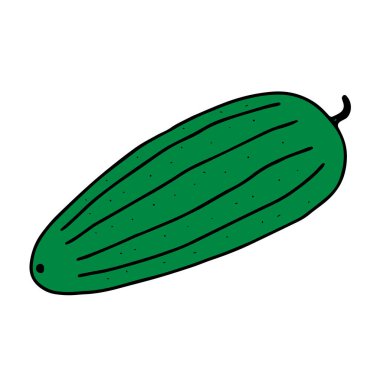 Beyaz arka planda izole edilmiş taze yeşil bir salatalığın vektör çizgisi çizimi.