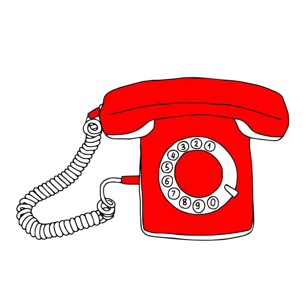 Una Ilustración Vectorial Roja Dibujada Mano Del Viejo Teléfono Retro — Vector de stock