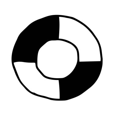 Çocuklar için boyama kitabı için beyaz bir arkaplanda izole edilmiş siyah-beyaz bir tekne cankurtaranının güzel bir el çizimi çizimi çizimi.