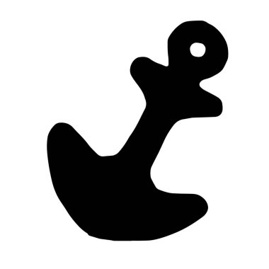 Beyaz arka planda izole edilmiş bir oyuncak ahşap tekne demirinin güzel bir el çizimi siyah vektör çizimi.