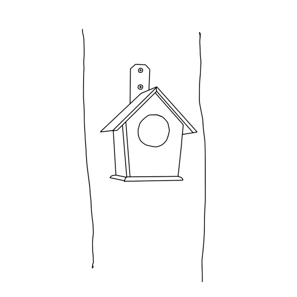Illustrazione Vettoriale Disegnata Mano Nera Una Birdhouse Uccelli Nuove Tavole — Vettoriale Stock