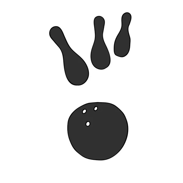 Eine Schöne Handgezeichnete Graue Vektor Illustration Einer Bowlingkugel Und Drei — Stockvektor