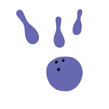 Bir bowling topu ve beyaz arka planda izole edilmiş üç lobutun el yapımı menekşe vektör çizimi.