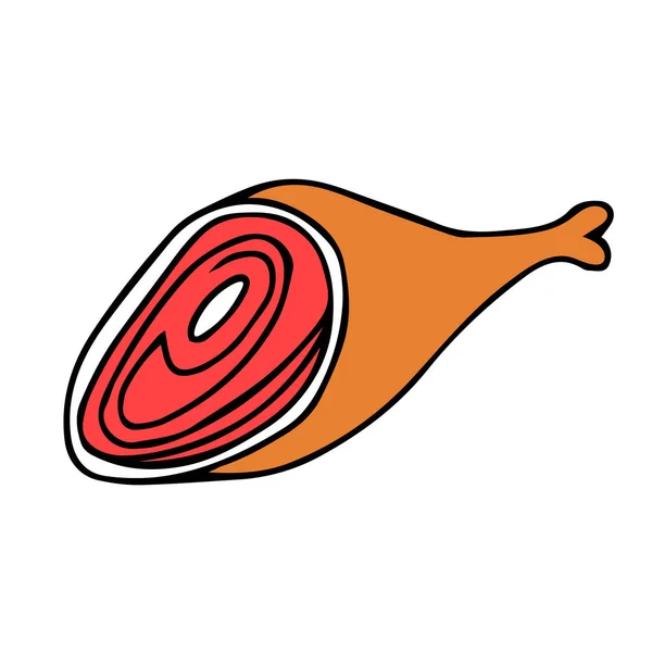 Eine Handgezeichnete Vektor Darstellung Einer Roten Und Orangefarbenen Schweinshaxe Auf — Stockvektor