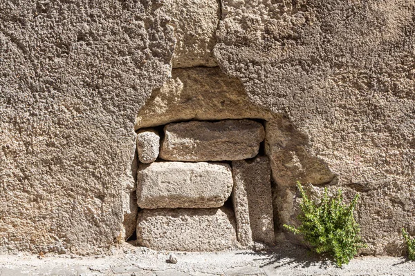 Una Hermosa Textura Una Vieja Pared Piedras Anaranjadas Con Grietas — Foto de Stock