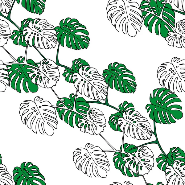 Иллюстрация Серых Зеленых Листьев Монстры Изолированы Белом Фоне Бесшовный Рисунок — стоковый вектор