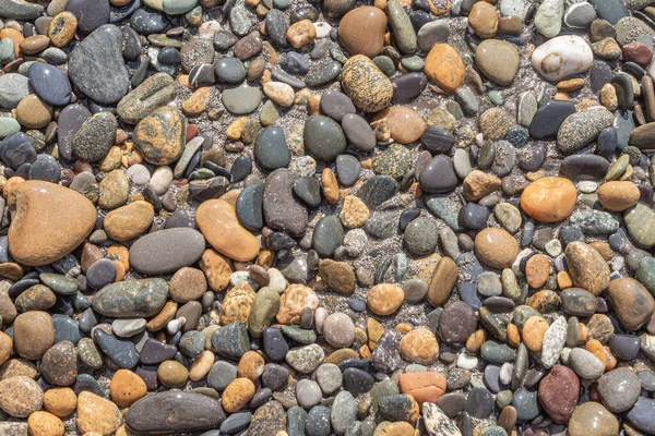Eine Schöne Textur Aus Bunten Glatten Steinen Liegt Strand Meer — Stockfoto