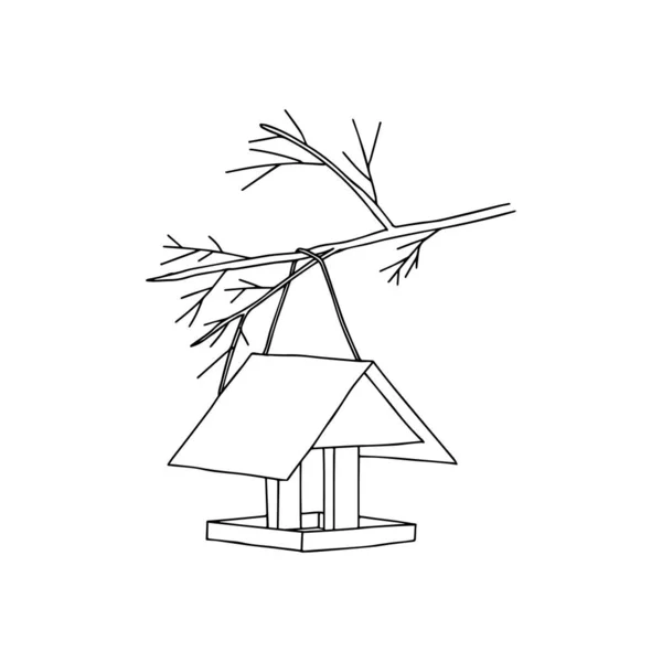 Desenho Mão Preto Ilustração Vetorial Birdhouse Para Pássaros Placas Novas —  Vetores de Stock