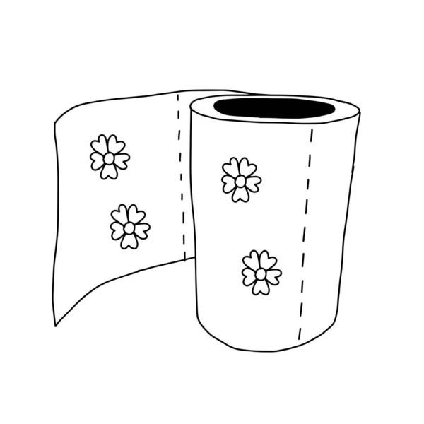 Красива Чорна Мальована Ручка Векторна Ілюстрація Рулону Туалетного Паперу Ізольовано — стоковий вектор