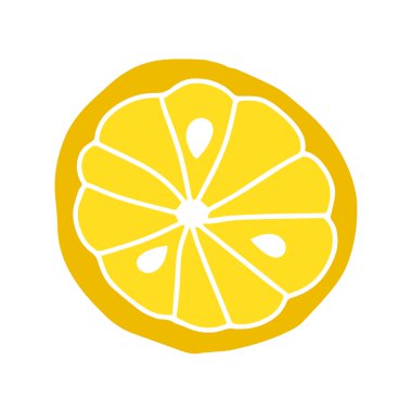 Beyaz arka planda izole edilmiş bir yuvarlak dilim sarı ve turuncu taze limon tasviri.