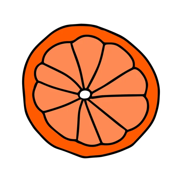 Περίγραμμα διάνυσμα έγχρωμη απεικόνιση μιας στρογγυλής φέτας φρέσκου πορτοκαλιού που απομονώνεται σε λευκό φόντο — Διανυσματικό Αρχείο