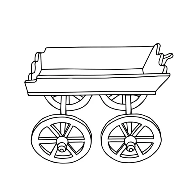 Handgetekende schets zwarte vector illustratie van een mooie houten vrachtwagen voor bloemen geïsoleerd op een witte achtergrond — Stockvector