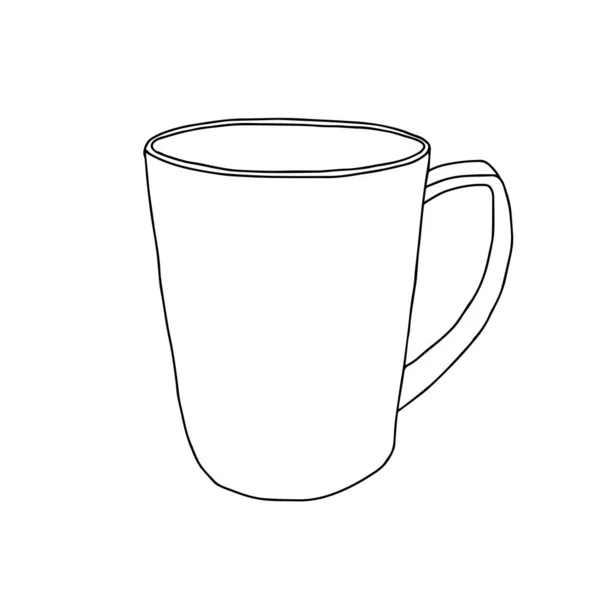 白を基調とした熱いお茶やコーヒーのためのカップの黒と白の手描きのアウトラインベクトルイラスト — ストックベクタ
