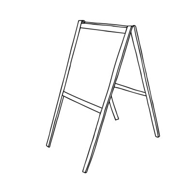 Beyaz bir arkaplanda izole edilmiş ahşap bir reklam panosunun El çizimi siyah vektör çizimi