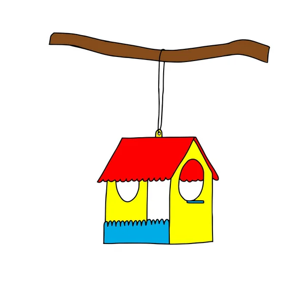 Uma Ilustração Vetorial Desenhada Mão Colorida Uma Casa Pássaros Está —  Vetores de Stock