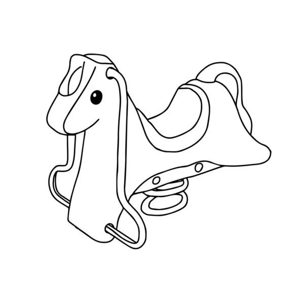 Черная Ручная Иллюстрация Пластмассовых Качелей Лошади Изолированных Белом Фоне — стоковый вектор