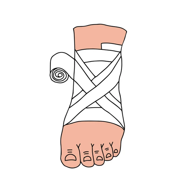 Processus de premiers soins prodigués à une personne dans un accident. Bandage d'une jambe blessée — Image vectorielle