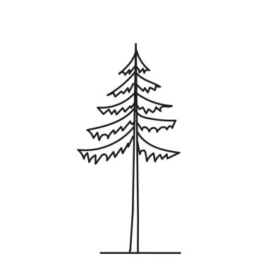 Beyaz arka planda izole edilmiş oyulmuş bir Noel ağacının siyah el çizimi çizimi çizimi çizimi çizimi