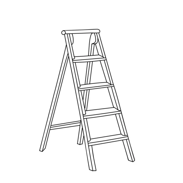 Hand Draw Black Vector Illustration Metallic Wooden Ladder Isolated White — Stock Vector