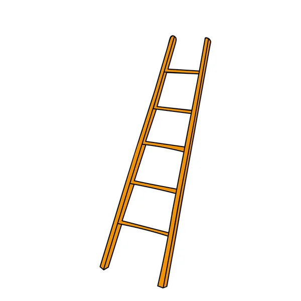Hand Draw Orange Vector Illustration Metallic Wooden Ladder Isolated White — Stock Vector