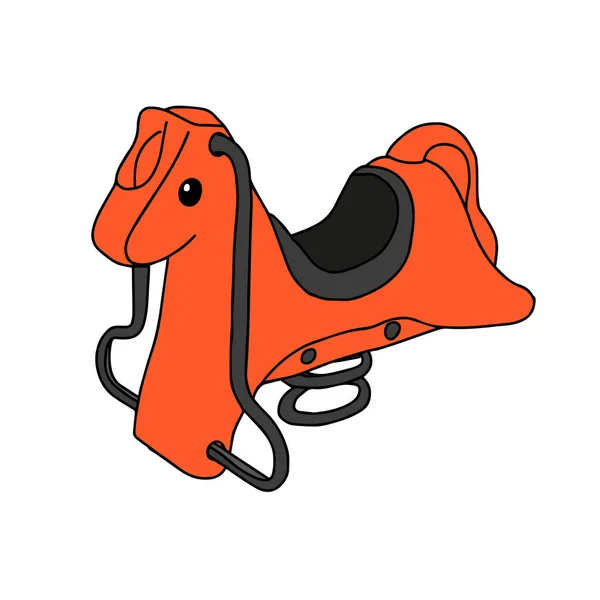 Prachtige met de hand getekende oranje vector illustratie van een plastic paardenschommel geïsoleerd op een witte achtergrond — Stockvector