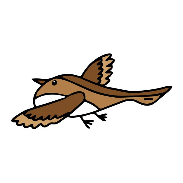 一只褐色麻雀的手工绘制的黑色矢量图以白色背景飞行 — 图库矢量图片