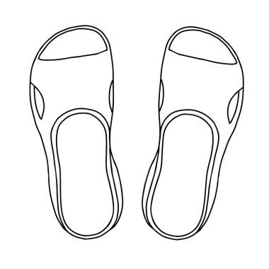 Boyama kitabı için beyaz bir zemin üzerinde izole edilmiş bir çift terliğin el çizimi güzel bir moda vektör çizimi