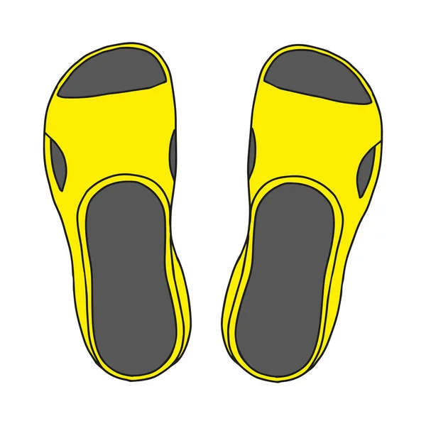 Beautiful Hand Drawn Fashion Vector Illustration Pair Yellow Gray Slippers — Stok Vektör