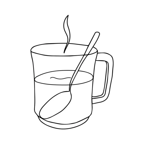 Black White Hand Drawing Outline Vector Illustration Transparent Glass Cup — Image vectorielle