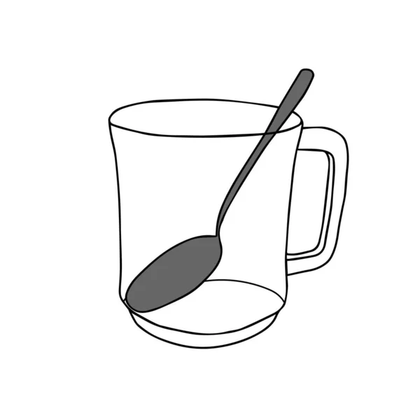 Black White Hand Drawing Outline Vector Illustration Transparent Empty Glass — 스톡 벡터