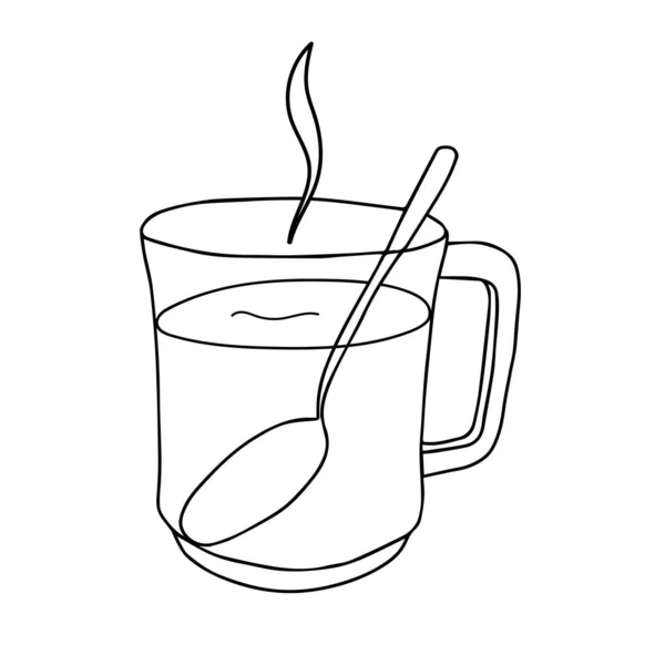 Black White Hand Drawing Outline Vector Illustration Transparent Glass Cup — Διανυσματικό Αρχείο