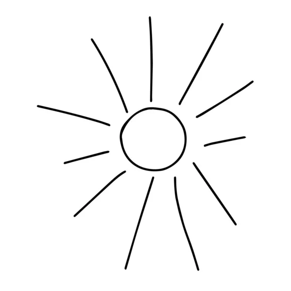 Esboço Preto Vetorial Ilustração Sol Isolado Sobre Fundo Branco — Vetor de Stock