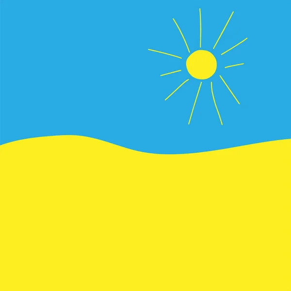 Esboço Vetorial Ilustração Sol Amarelo Isolado Sobre Fundo Azul — Vetor de Stock