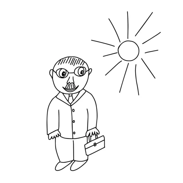 Gözlüklü Bıyıklı Çantalı Eğlenceli Bir Adam Güneş — Stok Vektör