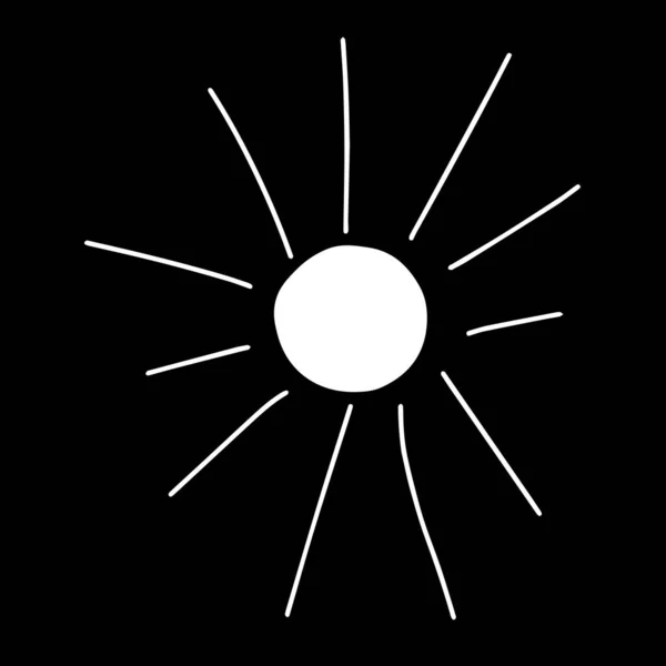 Векторный Черный Контур Иллюстрации Белого Солнца Изолированы Черном Фоне — стоковый вектор