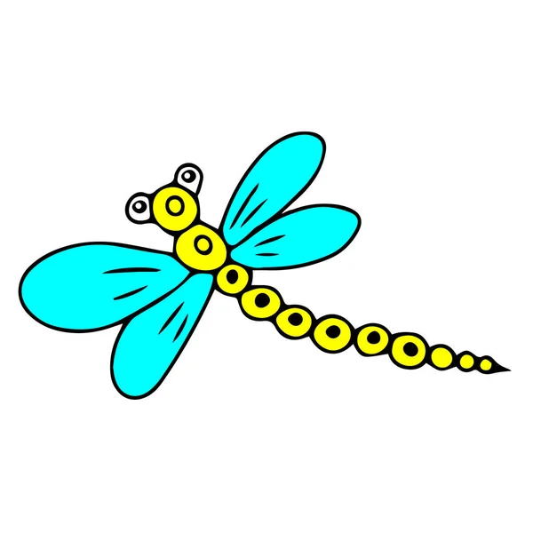 Vector Azul Amarillo Dibujado Mano Ilustración Una Libélula Está Volando — Archivo Imágenes Vectoriales
