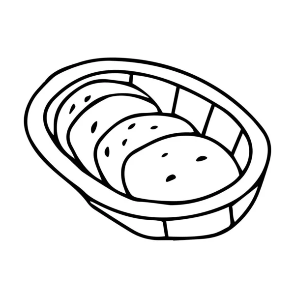 Black Hand Drawn Vector Illustration Sliced Bread Basket Isolated White — Stock Vector