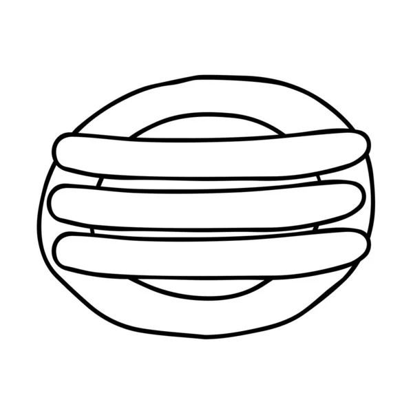 Illustrazione Vettoriale Disegnata Mano Tre Salsicce Sul Piatto Isolate Fondo — Vettoriale Stock
