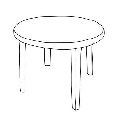 Beyaz bir arkaplanda izole edilmiş yuvarlak bir plastik tablonun Siyah Vektör çizgisi çizimi