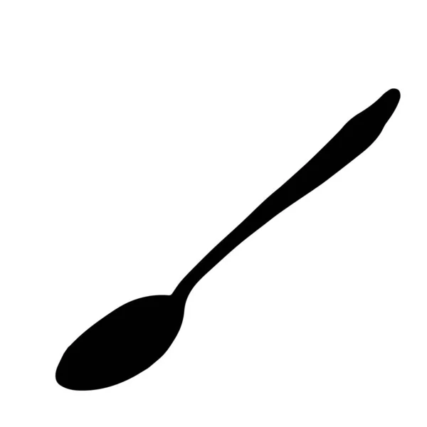 白色背景上孤立的金属勺子手绘黑色矢量图 — 图库矢量图片