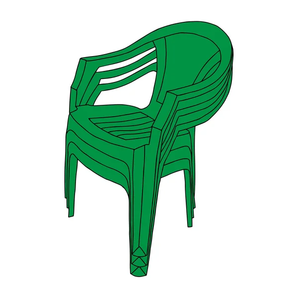 緑のベクトルのアウトライン白い背景に隔離された椅子のスタックのイラスト — ストックベクタ