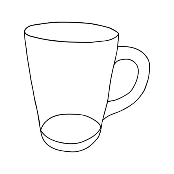 白い背景に孤立した熱いお茶やコーヒーのためのガラス透明な空のカップの黒手のイラスト — ストックベクタ