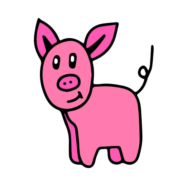 Pink Vector Fun Piggy Smiled White Background - Stok Vektor