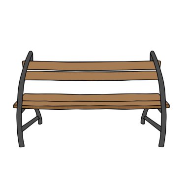 Beyaz bir arkaplanda izole edilmiş ahşap bir bankın kahverengi vektör çizgisi çizimi