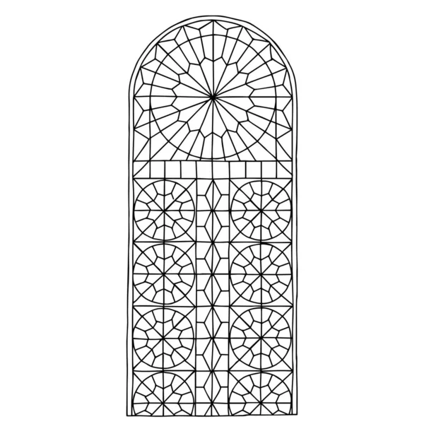 Black Vector Outline Illustration Stained Glass Window Isolated White Background — Stock Vector