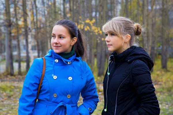 Dos chicas caminando en el parque de otoño — Foto de Stock