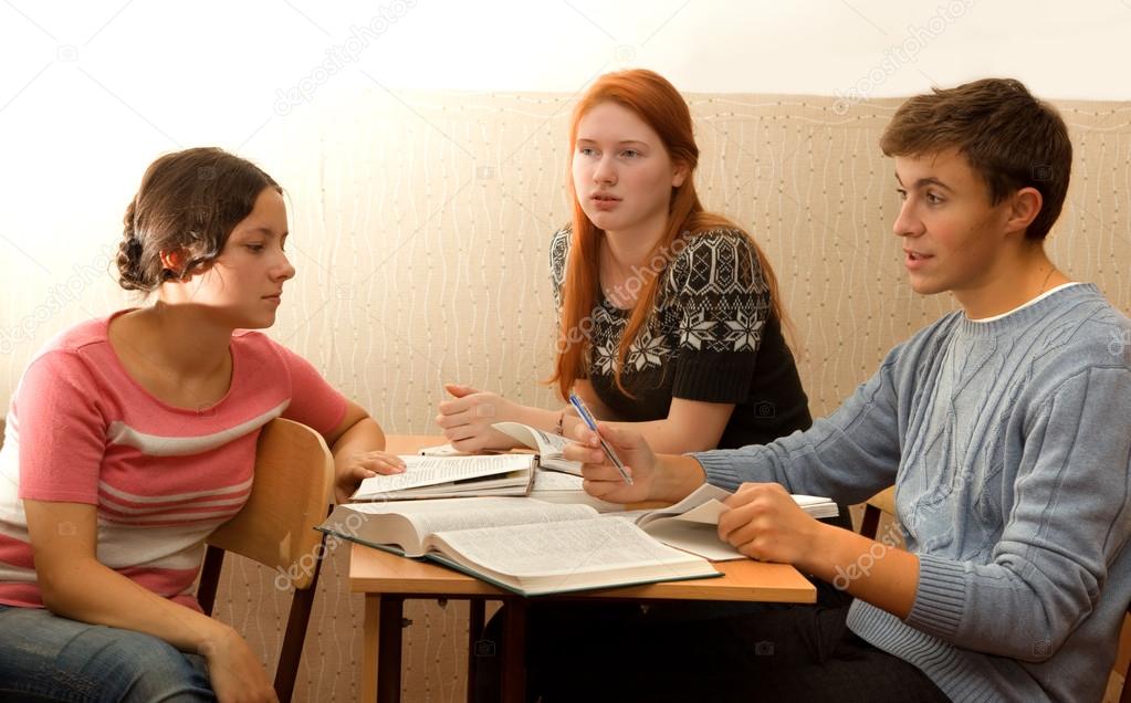 Students discussing in classroom