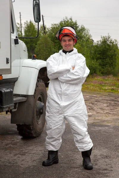 Worker in bio-hazard suit — Stock Photo, Image