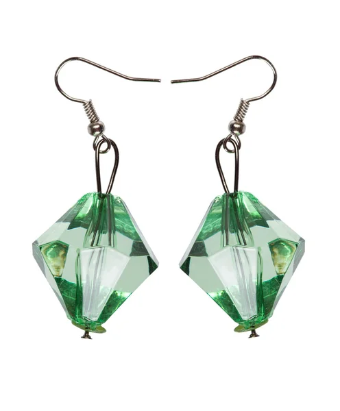 Earrings made of green glass faceted — Stock Photo, Image